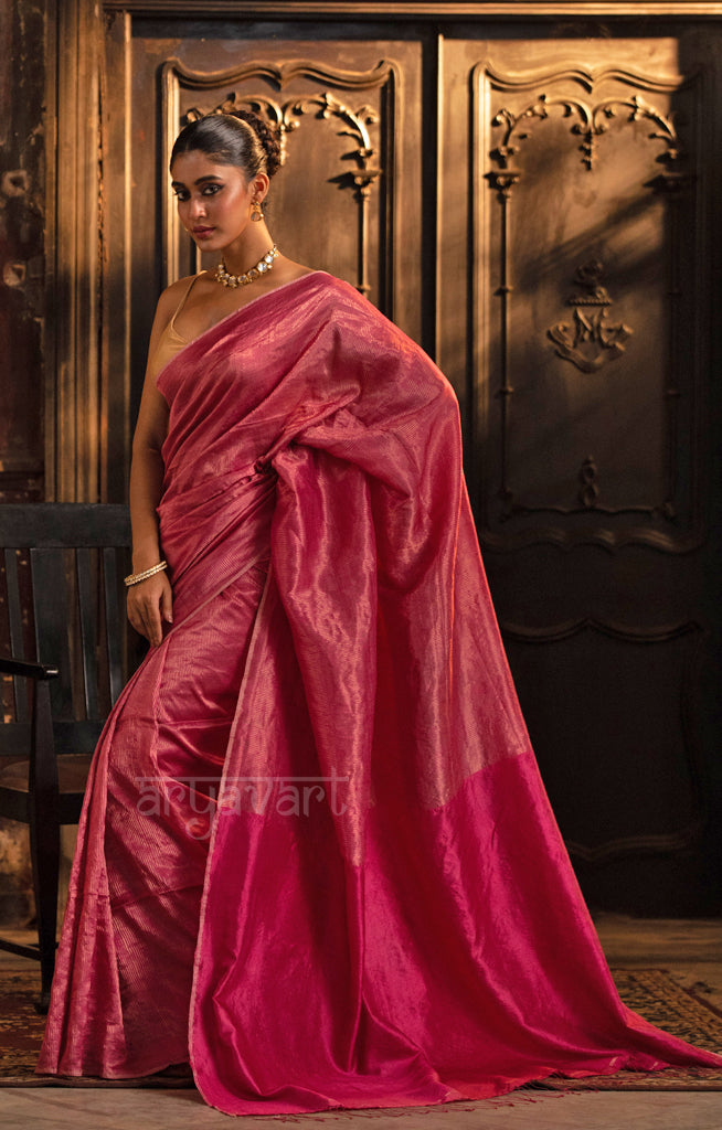 Rose Pink Tussar Silk Saree