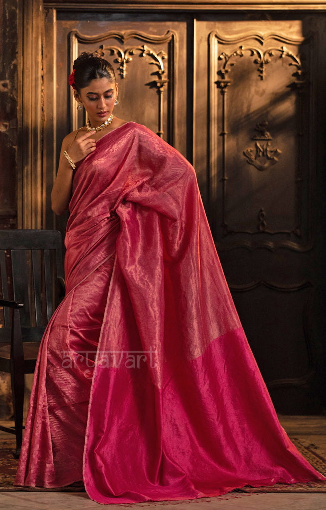 Rose Pink Tussar Silk Saree