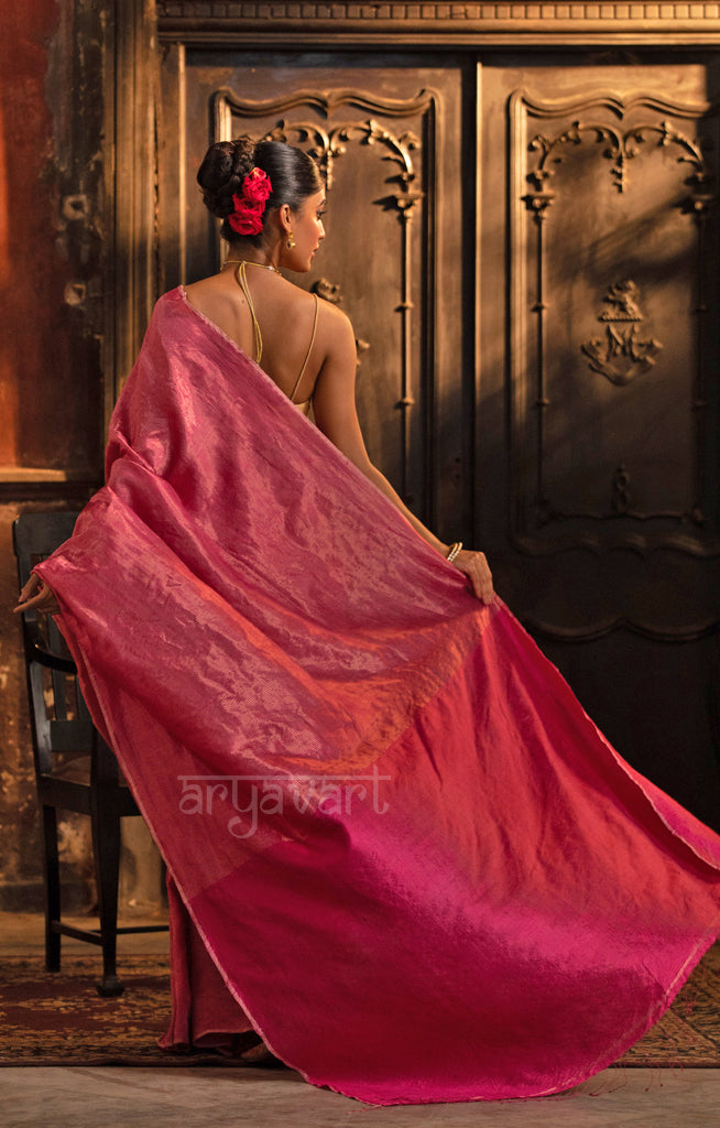 Rose Pink Tussar Silk Saree