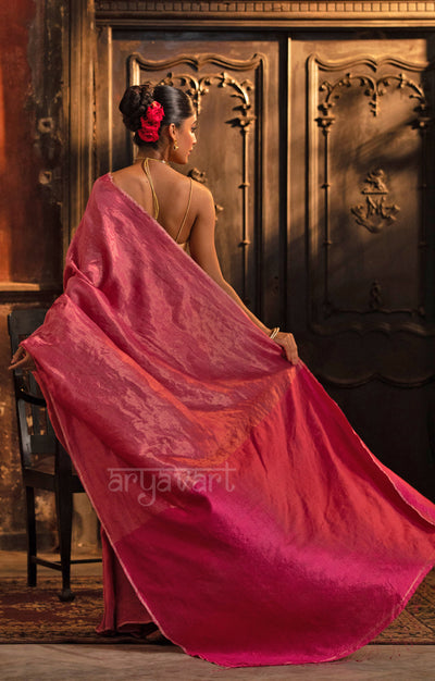 Rose Pink Tussar Silk Saree