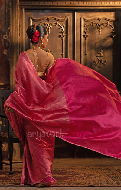 Rose Pink Tussar Silk Saree