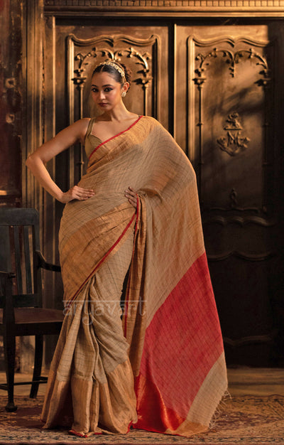 Ghicha Silk Saree With Gold Border