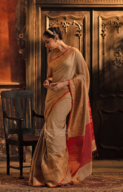 Ghicha Silk Saree With Gold Border