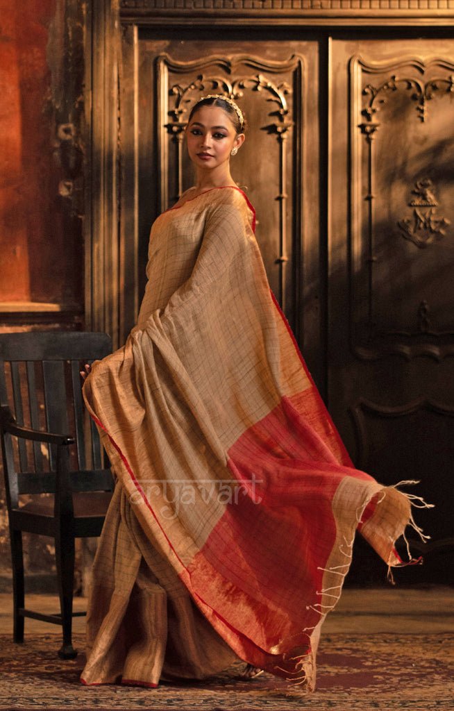 Ghicha Silk Saree With Gold Border