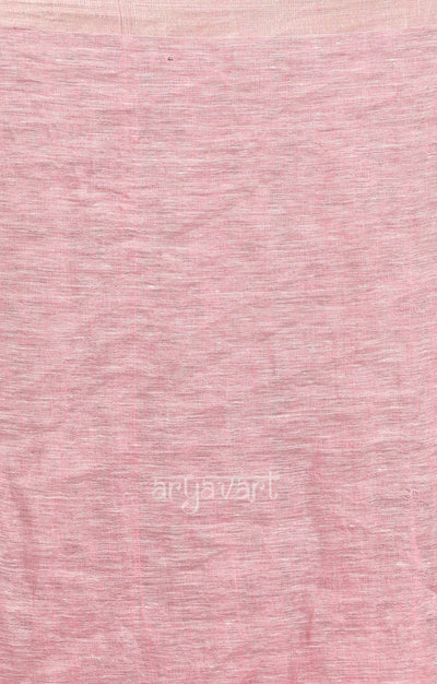Pretty Pink Linen Saree with Silver Zari Stripes