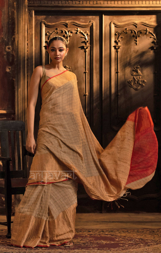 Ghicha Silk Saree With Gold Border