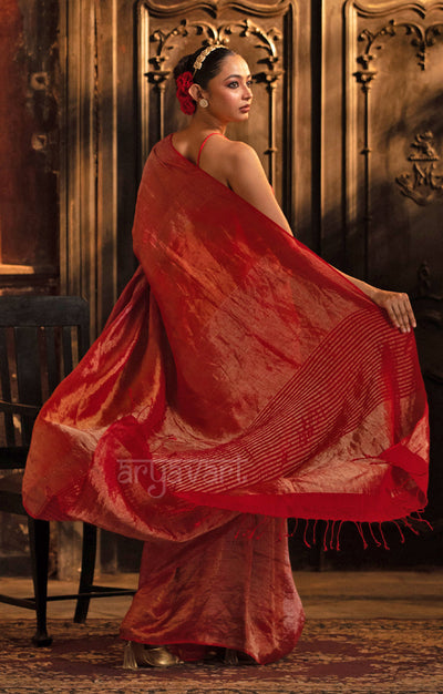 Sunning Scarlet & Crimson Red Tissue Linen Saree