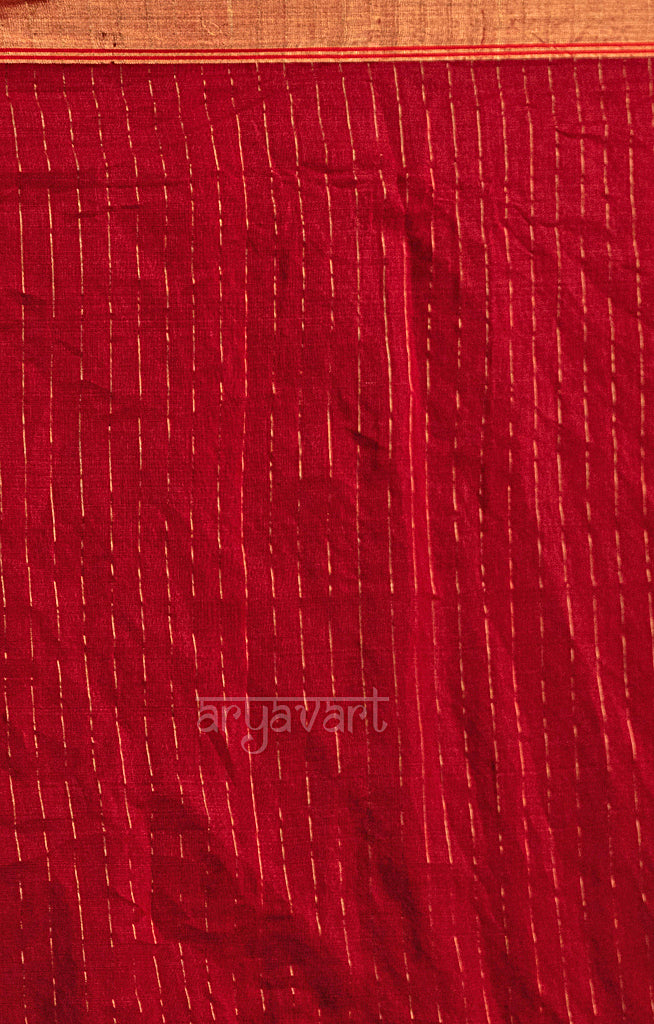 Scarlet Red Matka Silk Saree with Woven Jamdani Design