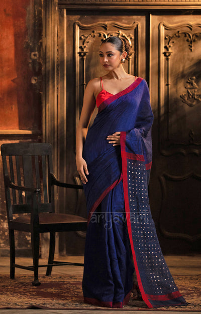 Midnight Blue Matka Silk Saree With Woven In Sequence In Pallu