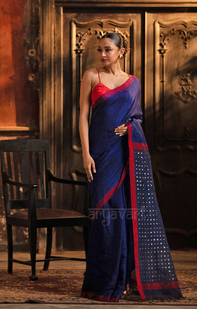 Midnight Blue Matka Silk Saree With Woven In Sequence In Pallu