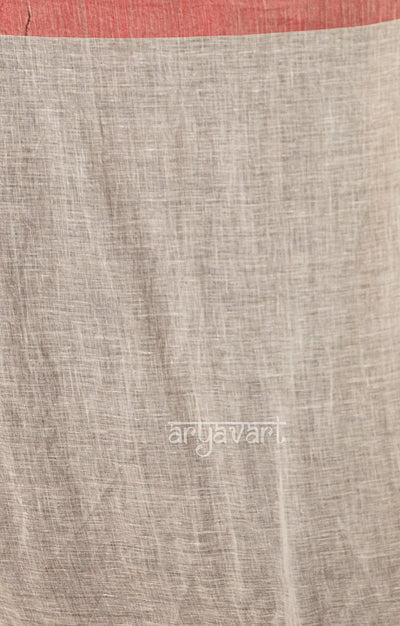 White Linen Saree With Geometric Jamdani Work in Pallu & woven in sequence