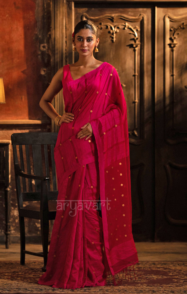 Fuchsia Matka Silk Saree With Woven Sequence