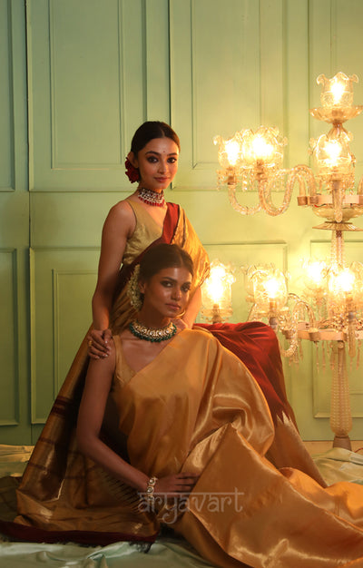 Stunning Maroon Kanchipuram Silk Saree With Gold Tissue Body & Pallu