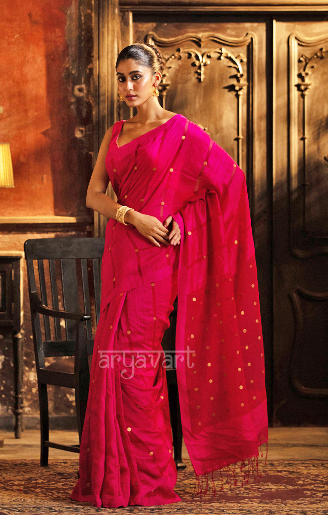 Fuchsia Matka Silk Saree With Woven Sequence