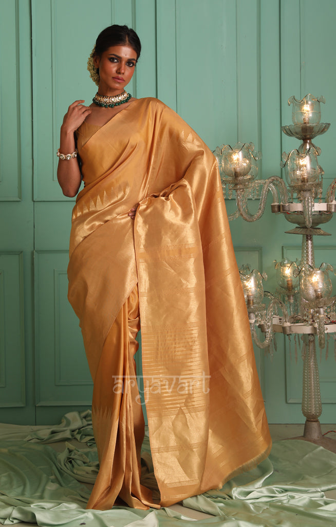 Beige Kanchipuram Silk Saree With Gold Tissue Body & Pallu