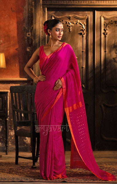 Fuchsia Pink Matka Silk Saree With Woven In Sequence In Pallu