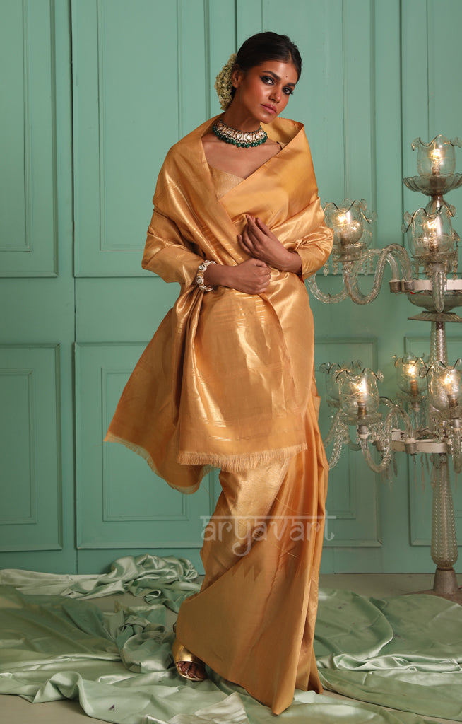 Beige Kanchipuram Silk Saree With Gold Tissue Body & Pallu