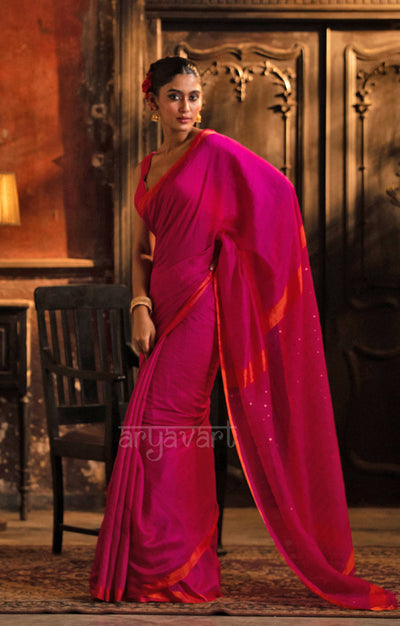 Fuchsia Pink Matka Silk Saree With Woven In Sequence In Pallu