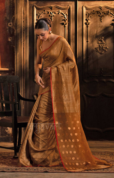 Beige Matka Silk Saree With Stunning Gold Jamdani Polka Dots Design