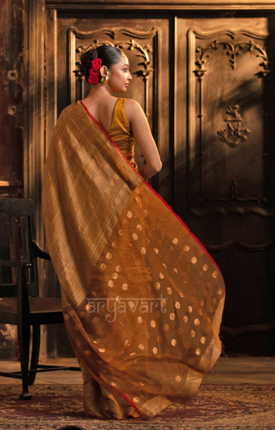 Beige Matka Silk Saree With Stunning Gold Jamdani Polka Dots Design