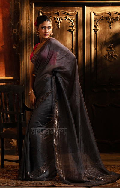 Grey Resham  Silk Saree With Stunning Woven In sequence along the Border