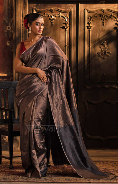 Steel Grey Tussar Silk Saree