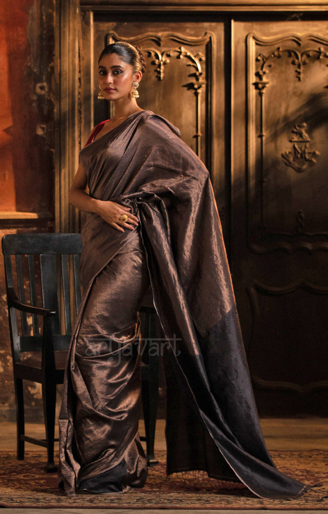 Steel Grey Tussar Silk Saree