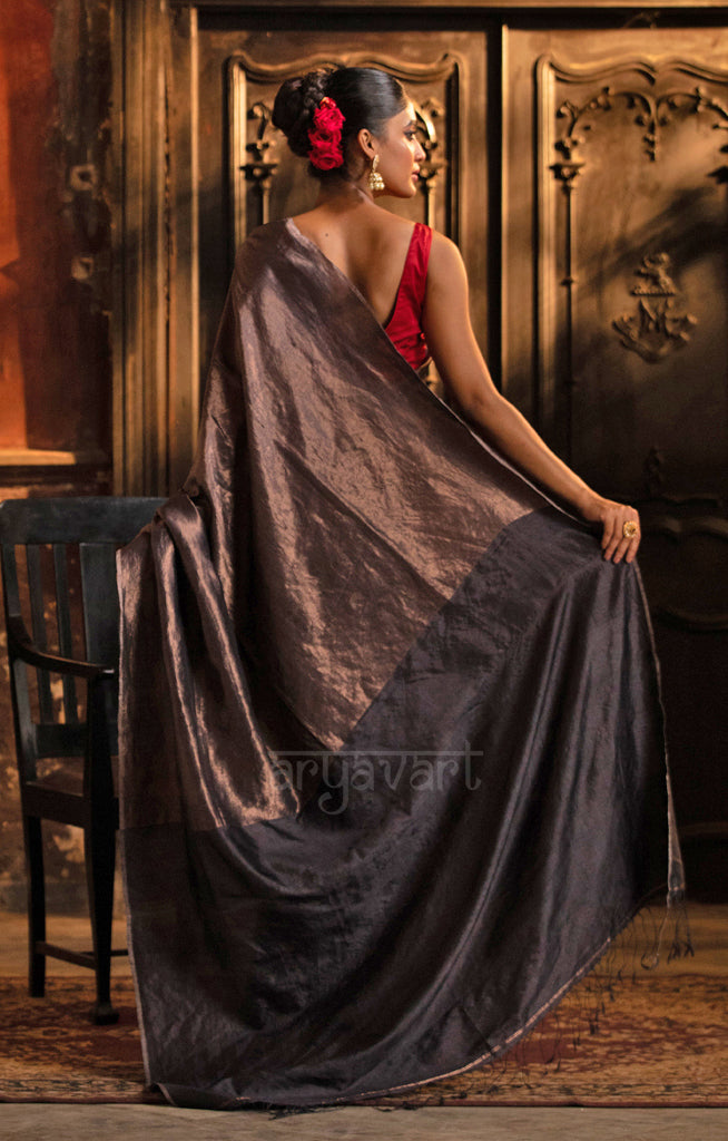 Steel Grey Tussar Silk Saree