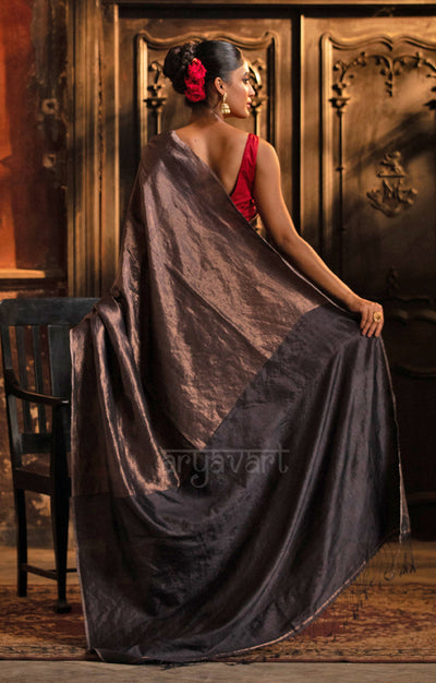 Steel Grey Tussar Silk Saree