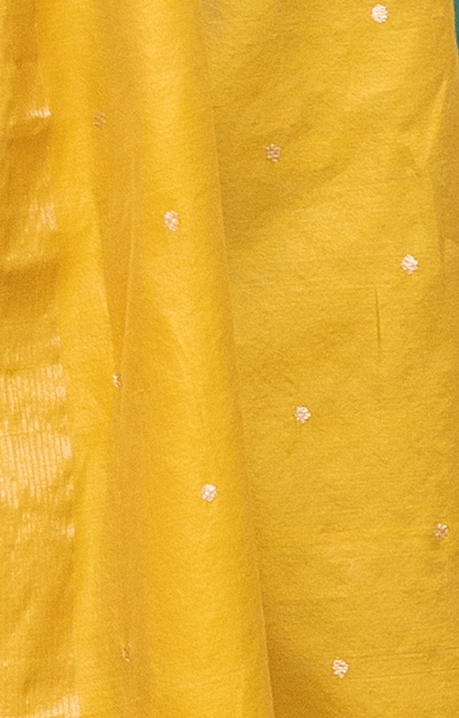 Mustard Chanderi Saree With Silver Buttas Along The Length of the Saree