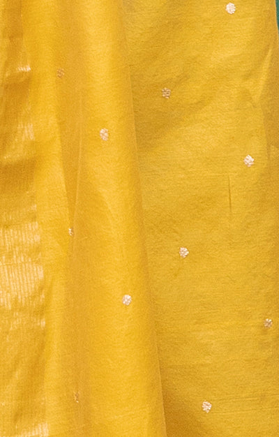 Mustard Chanderi Saree With Silver Buttas Along The Length of the Saree