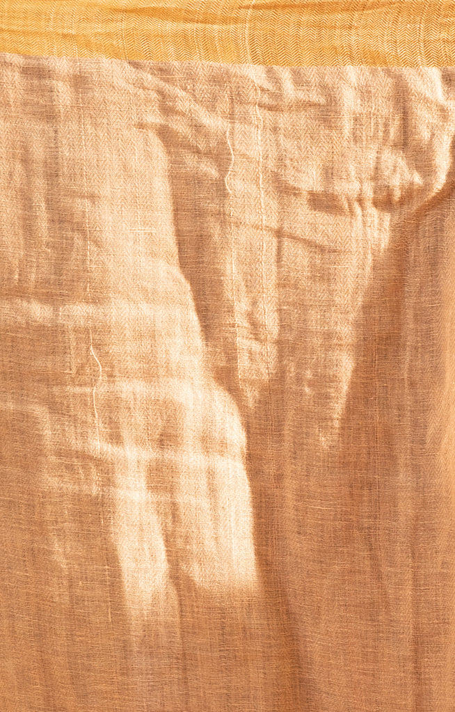 Coral Blossom Textured Linen Saree With A Striking Gold Zari Border & Pallu