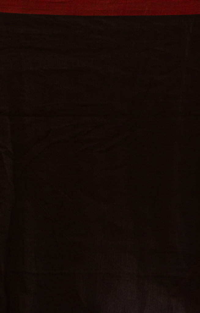 A stunning Red, Black and Beige Thick Vertical Striped Linen Saree