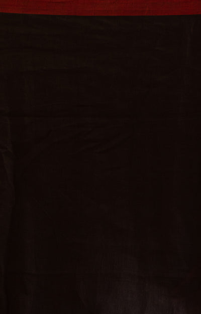 A stunning Red, Black and Beige Thick Vertical Striped Linen Saree