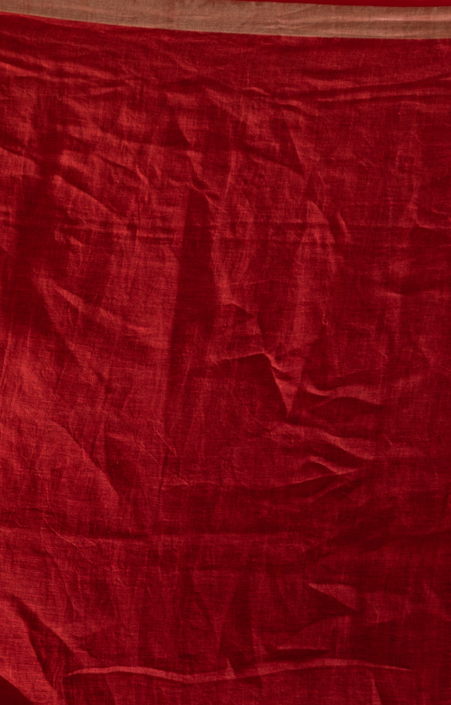 Crimson Red Linen Saree with Silver Zari Stripes