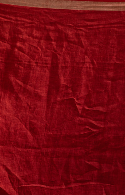 Crimson Red Linen Saree with Silver Zari Stripes