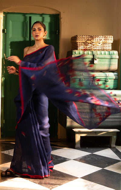 Hibiscus On a Royal Blue Linen Sraee