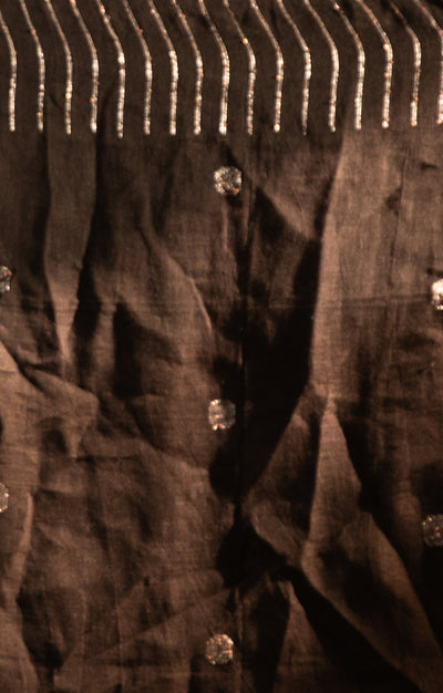 Stunning Black Linen Saree With Line Design & Woven In Sequence