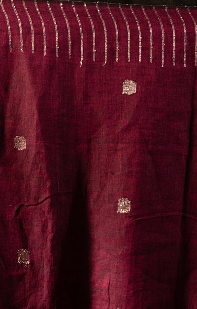 Stunning Berry  Linen Saree With Line Design & Woven In Sequence