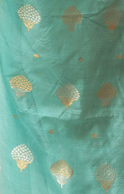 Ocean Blue Silk Cotton Chanderi Saree With Gold Zari Design