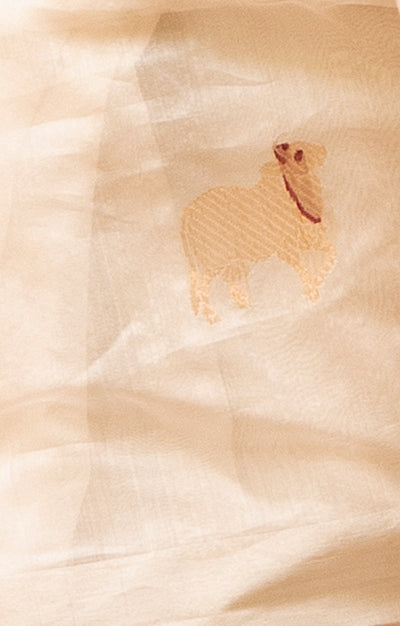 Ivory Chanderi Saree With Silver & Gold Cow Buttas Along The Length of the Saree