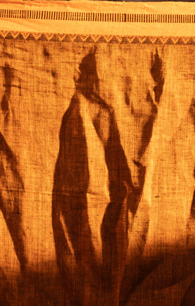 Cider Orange Linen Saree with Black Stripes