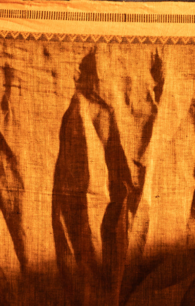 Cider Orange Linen Saree with Black Stripes