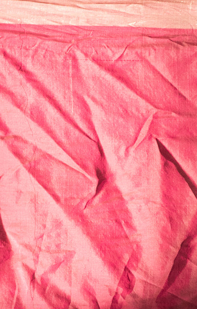 Rose Pink Chanderi Saree With Silver & Gold  Cow Buttas Along The Length of the Saree