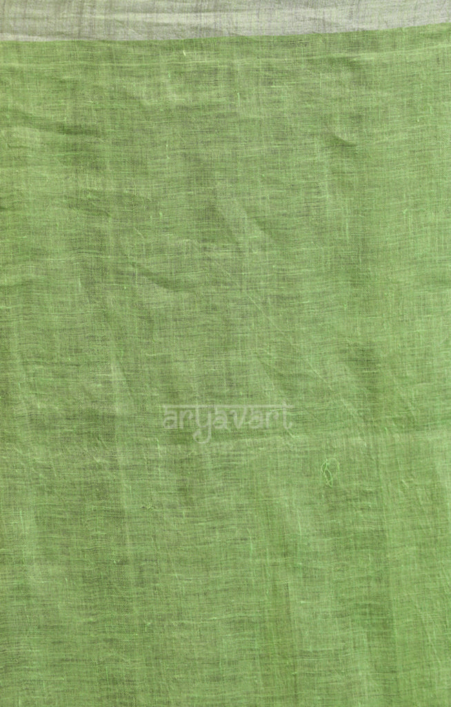 Lime Green Linen Saree with White Jamdani Woven Design