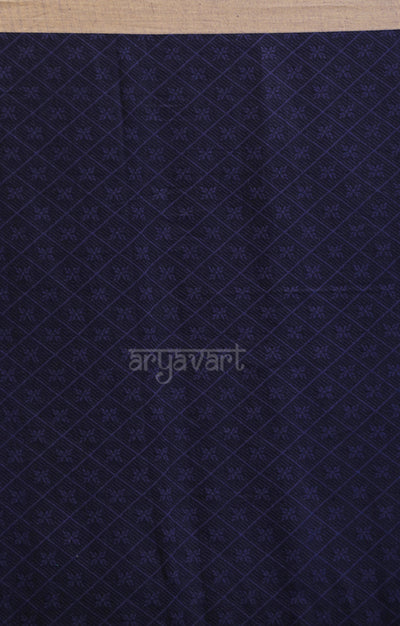 Midnight Blue Cotton Saree with Textured Woven Design