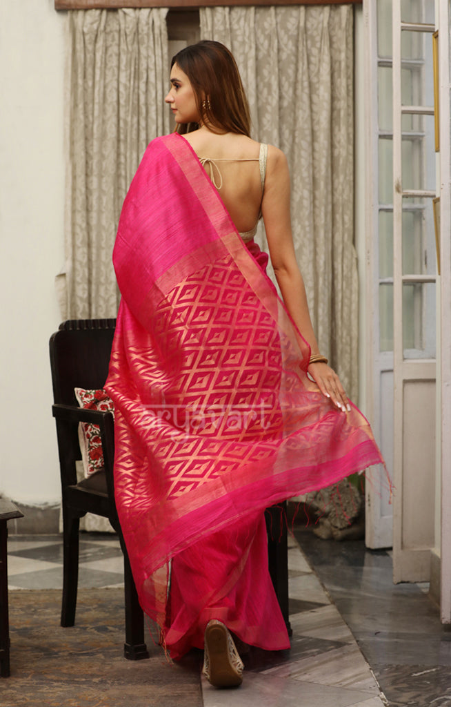 Fuchsia Matka Silk Saree with Zari Jamdani Design in Pallu