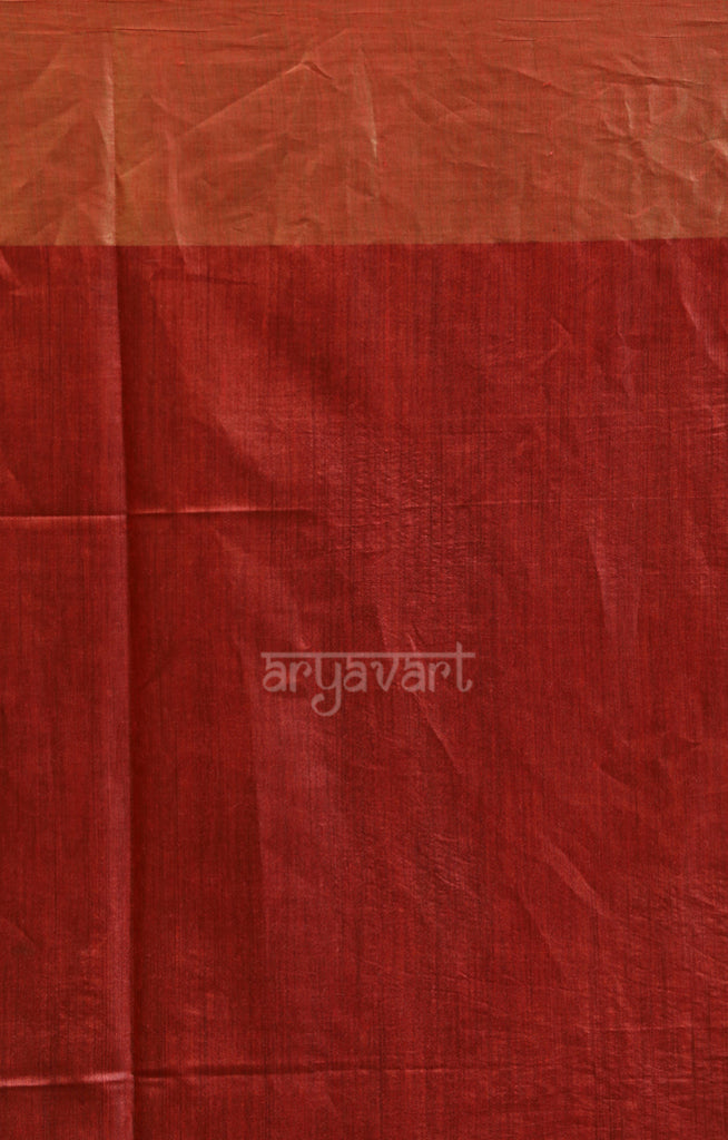 Persian Red Tussar Silk Saree with Zari Border & Pallu