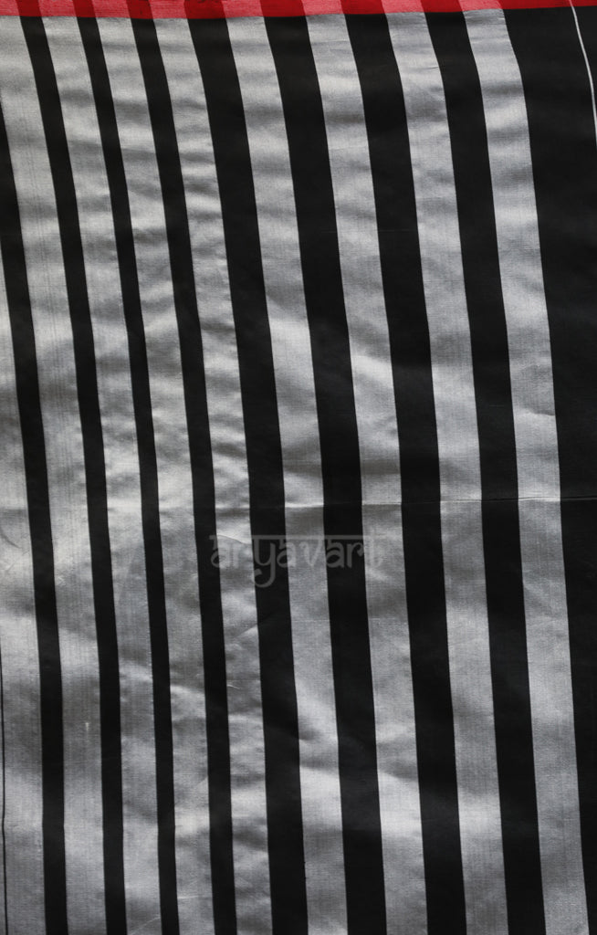 Striking Black & Silver striped Silk Chanderi Saree