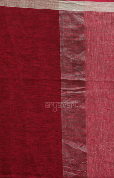 Red, Blue & Silver Zari Striped Linen Saree